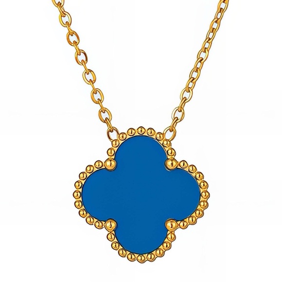 Elegant Gold and Blue Clover Pendant Necklace - Picture 2 of 5